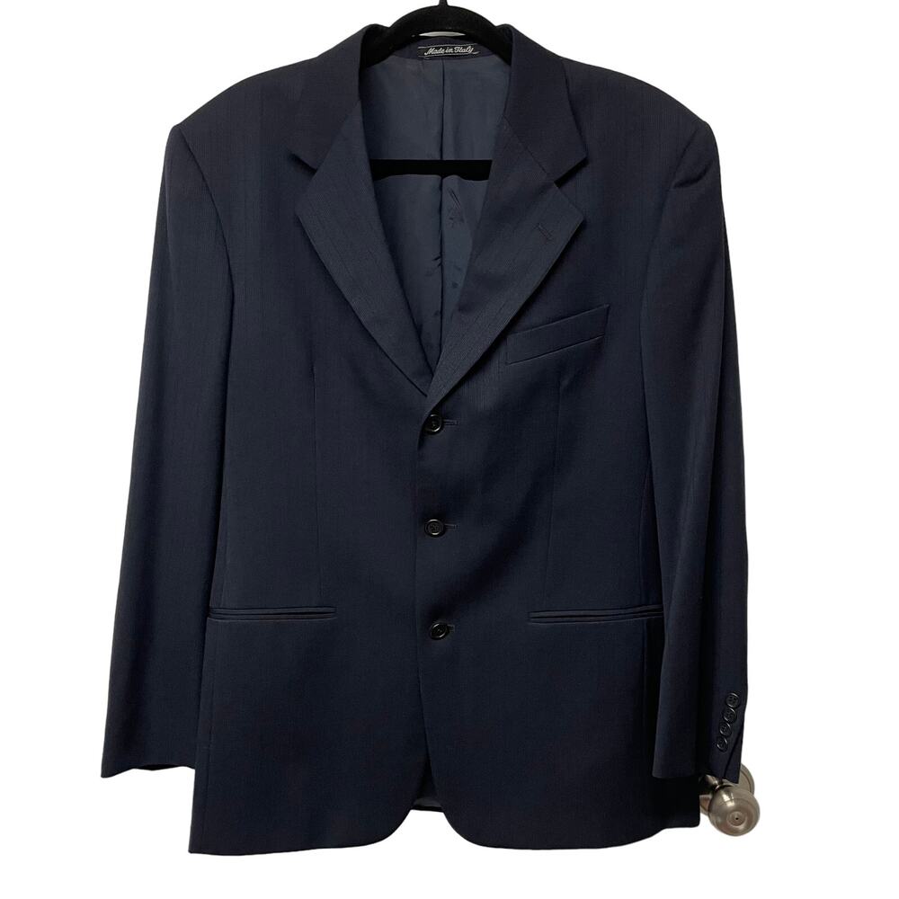 Valentino Uomo Italian Black Pinstripe Wool Suit Jacket Blazer 3 Button Size 39R